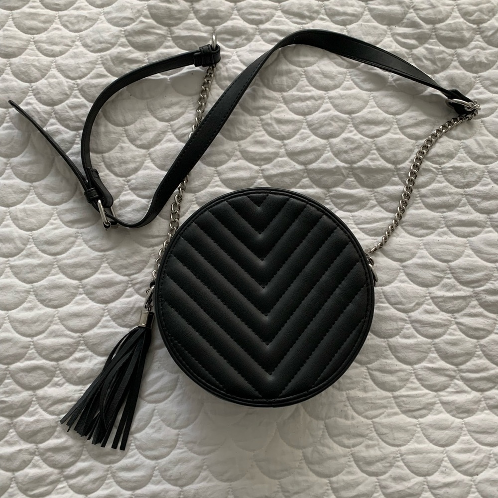 Round Black Vegan Leather Purse